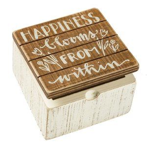Happiness Blooms from Within Wooden Trinket Box